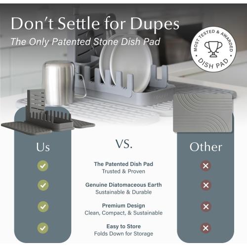 Dorai Home Collapsible Dish Drying Rack and Stone Pad – Foldable Drying Rack with Instant-Dry Stone Mat – Space-Saving Collapsible Drainer for Kitchen Counter - 19.9 x 15.2 (Slate)