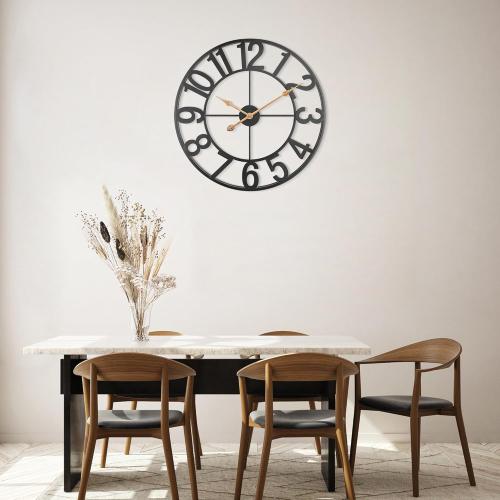 24 Inch Wall Clock for Living Room Decor, Modern Industrial Wall Clocks Battery Operated, Silent Non-Ticking Analog Metal Clock for Dining Room, Bedroom, Home, Office