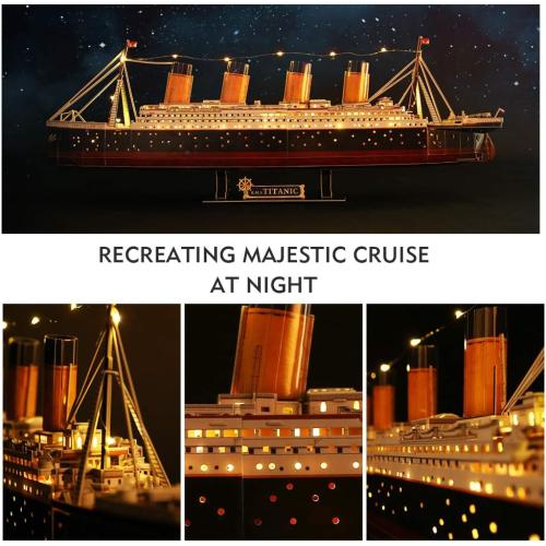 CubicFun Titanic 3D LED Puzzles for Adults 266 Pieces,Titanic Toys for Teens, Home Decor Birthday Gifts Adults Easter Gift