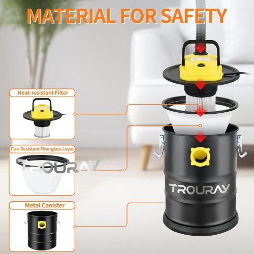 Ash Vacuum Cleaner,2.6 Gallon Heat-Resistant Lightweight Canister Vac Cleaners with 800W Powerful Suction and Blowing for Home