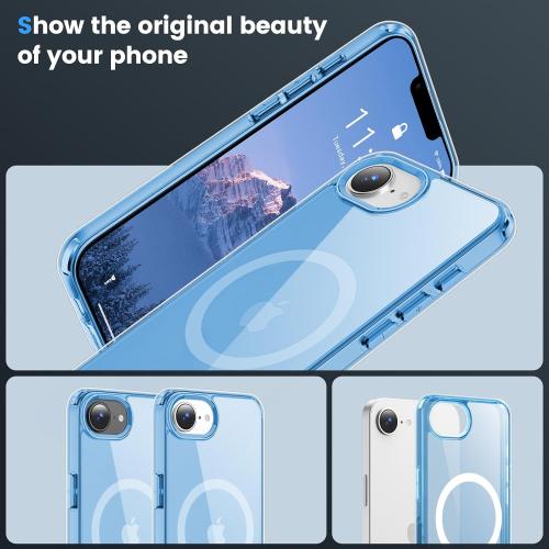 Temdan for iPhone 16e Case Clear, Compatible with Magsafe, Anti-Yellowing, Military-Grade Protection, Shockproof Slim Magnetic Phone Case Cover, Clear Blue