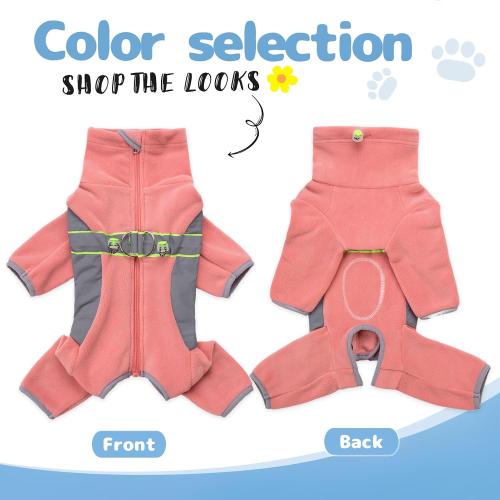 Dog Fleece Onesie Clothes, Dog Pajamas Dog Surgery Recovery Suit for Puppy, Small Dog Pjs Warm Coat for Male and Female Dogs(Dark Pink Size S-M)