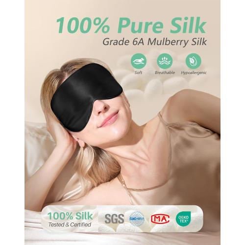 BeeVines Sleep Mask, 2 Pack 100% Real Natural Silk Eye Masks with Adjustable Strap for Sleeping, Mulberry Silk Eye Sleep Shade Cover, Blocks Light Reduces Puffy Eyes Traveling Gifts (Black & Black)