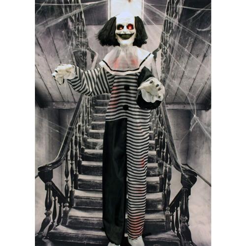 Haunted Hill Farm Scary Animatronic Talking Clown with Touch Activated Lights and Sounds, Indoor or Covered Outdoor Halloween Decorations for Home or Haunted House, Battery Operated Halloween Props