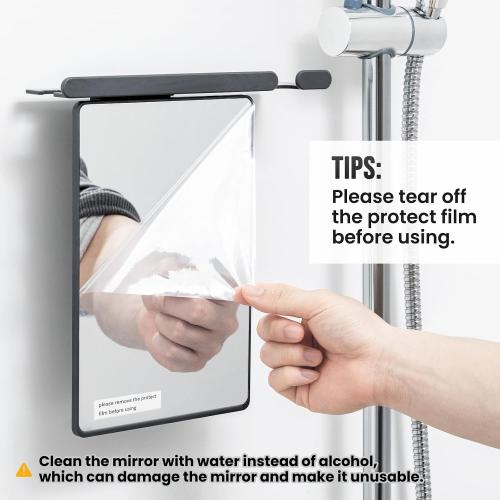 TAILI Shower Mirror Fogless for Shaving with Razor Holder, Fog Free Shower Mirror Suction Wall Mounted for Men & Women, Shatterproof, Removable, Rust-Proof & Waterproof, Grey