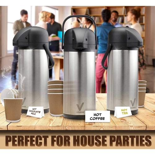 Coffee Carafe for Keeping Hot - 102oz/3L Airpot Coffee Dispenser with Pump - Insulated Stainless Steel Hot Beverage Dispenser for Parties - Thermal Carafe for Hot Drinks Water Tea Chocolate