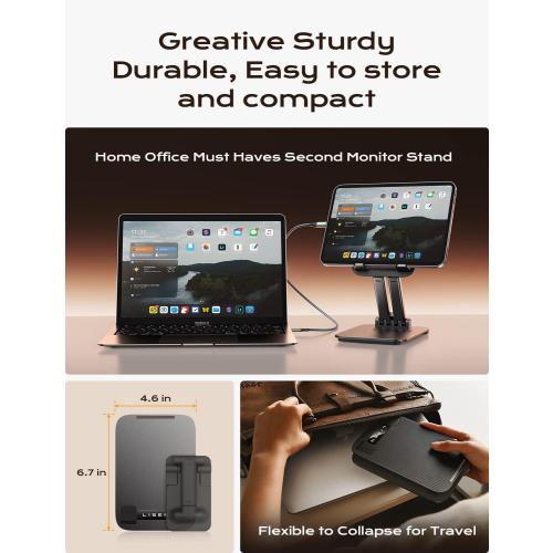 LISEN Tablet Stand for iPad Holder Desk Portable Monitor, Foldable Home Office Desk Accessories Kindle Stand Travel for iPad Holder Dorm College Essentials Fits Tabs iPhone 4-15.9 Black