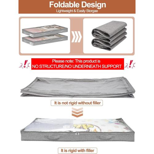 3 Inch Low Profile Under Bed Storage Bins with NO STURCTURE Design, Shallow Clothes Storage Bags with Clear Lids & Waterproof Fabric - Fits Under Sofa, Couch, Dorm, or College Beds，40x20x3inch，Grey