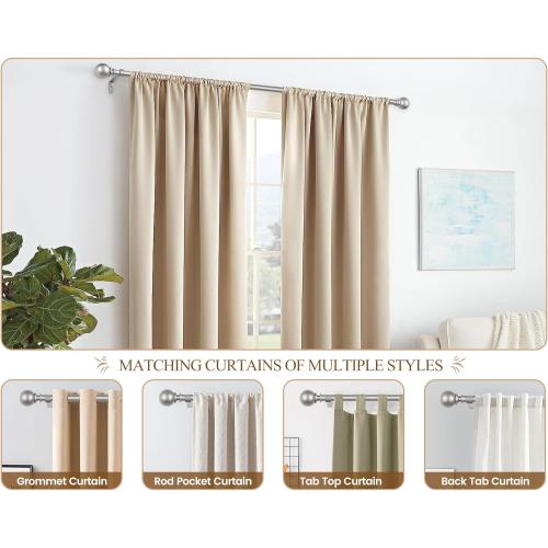 KAMANINA 2 Pack Curtain Rods 32 to 58 Inch (2.6-4.8ft), 7/8 Inch Single Heavy Duty Curtain Rods for Windows Adjustable Decorative Drapery Rod with Round Finials, Antique Silver