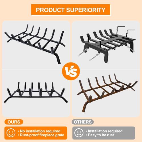 Size 21 Color Black Fireplace Grate,Fireplace Log Holder,21 inch Heavy Duty Solid Cast Iron FIrewood Log Burning Rack for Inside The Fireplace Accessories Outood Fire Pit Kindling Fireplace Tools