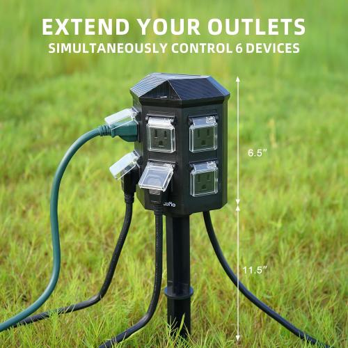 TiFFCOFiO Outdoor Power Strip Weatherproof, 50 FT Extension Cord with Power Stake, 6 Grounded Outlets for Outdoor Lights, 15A/1875W, ETL Listed