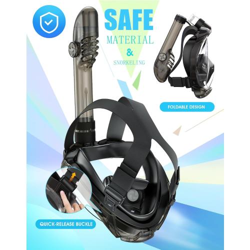 Color Grey Greatever G2 Full Face Snorkel Mask with Latest Dry Top System,Foldable 180 Degree Panoramic View Snorkeling Mask with Camera Mount,Safe Breathing,Anti-Leak&Anti-Fog