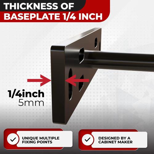 Set of 4 Size 5x1 3/8x 8 Floating Shelf Brackets Heavy Duty (1/4 inch Thick Baseplate) Painted Black Mild Steel/Bracket for Hidden Wall Shelves Support Hardware Mount Kitchen/Nursery Decor (4 inch Rods)