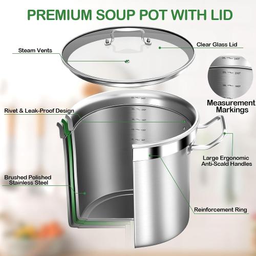 Size 24 quart Large Stainless Steel Stock Pot with Lid – 24 Quart (6 Gallon) Heavy-Duty Cooking Pot for Soup, Stew, Pasta – Commercial & Home Use, Easy to Clean
