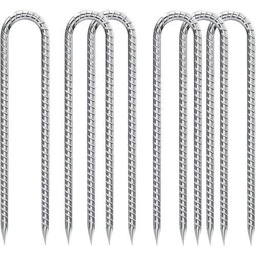 Rebar-Stakes-12-Inch-Galvanized, U Hook Trampoline Stakes 6 Pack Ground Anchors Tent Stakes Heavy Duty for Plants Anti-Rust Landscape Fabric Stakes Artificial Turf