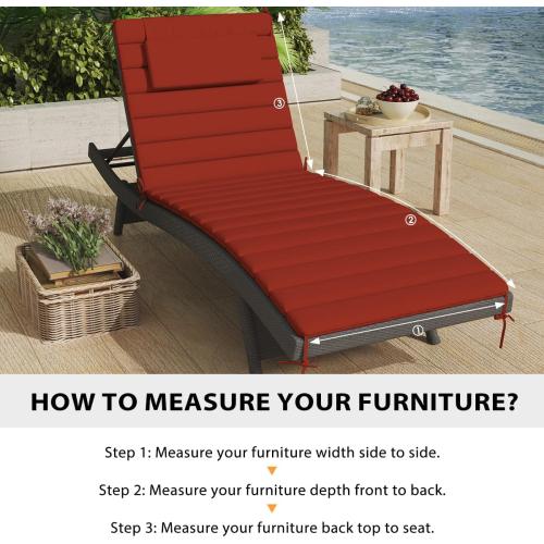 Sundale Outdoor Olefin Quilted Lounge Cushion Set of 2, Patio Foldable Chaise Lounger Cushion, Water-Resistant Lounge Chair Pad with Straps Red, 80 x 26 inches