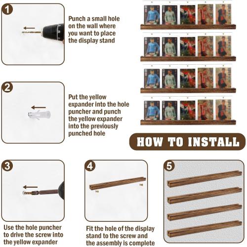 Sports Card Display Shelf For Wall Sports Card Stand Wood Baseball Card Display Frame Graded Trading Card Wall Display Graded Card Rack Holds 20 Trading Cards for Football Graded Card Collection