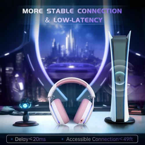 Color Pink 2.4GHz Wireless Gaming Headset for PS5, PS4 Fortnite & FPS Gamers, PC, Nintendo Switch, Bluetooth 5.3 Gaming Headphones with Noise Canceling Mic, Stereo Sound, 40 Hr Battery (Pink)