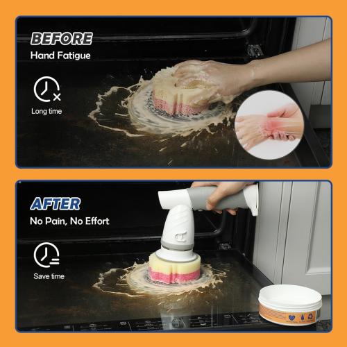 LANMU Electric Spin Scrubber Wand Compatible with Scrub Daddy/Mommy with Soft Silicone Sponge Hub, Power Cleaning Brush,5 Replaceable Heads, Ergonomic Handle for Oven, Stove, Sink, Shower, Tub, Tile