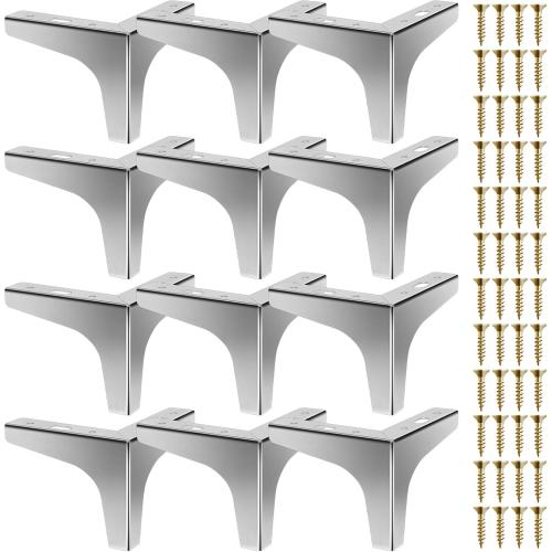 Chumia 12 Pieces 4 Inch Metal Triangle Furniture Legs Modern Style Dresser Sofa Feet DIY Replacement Legs for Chairs Table Cabinet Cupboard Sofa Couch Ottoman(Silver)