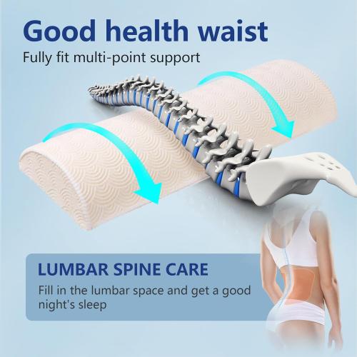 Cozyhealth - 3.15H*23.6L - Soft Lumbar Pillow for Sleeping, Memory Foam Back Lumbar Support Cushion for Lower Back Pain Relief Bed Waist Sleep Support Pillow for Side, Back Sleepers (White, Large)