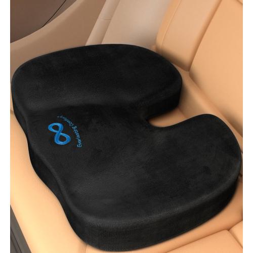 Everlasting Comfort Memory Foam Car Seat Cushion - Tailbone Pain Relief, Driving Seat Cushion for Short People - Office, Wheelchair, Gaming Chair, Travel - Non-Slip, Washable Cover