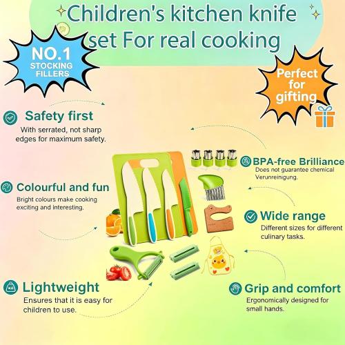 Goodche 16 Pieces Toddler Knife Set- Kids Cooking Sets Real