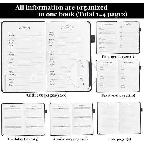 JUBTIC Address book with Alphabetical Tabs, Hardcover Password Keeper and Telephone Book Address Organizer Record Contacts, Internet Login Address Log book Journal Notebook for Home or Office-Black