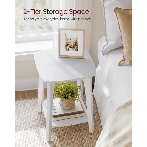 VASAGLE MAEZO Collection - Side Table, 2-Tier Small Square End Table, Nightstand with Tapered Legs, Curved Transitions, for Small Spaces, Living Room, Bedroom, Cloud White ULET236W01