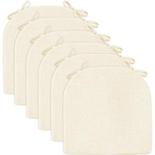 Chair Cushions for Dining Chairs 6 Pack - Kitchen Chair Cushions with Ties and Non-Slip Backing - Dining Chair Pads 16X16X2, Beige