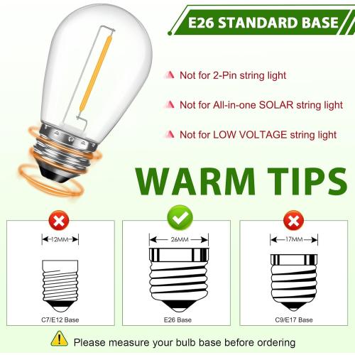 GvvooHome LED S14 Replacement Light Bulbs for Outdoor String Lights, 1W Shatterproof Edison Light Bulbs for Outside Patio Garden, E26 Standard Base, Dimmable, 2200K Warm White, 15 Pack