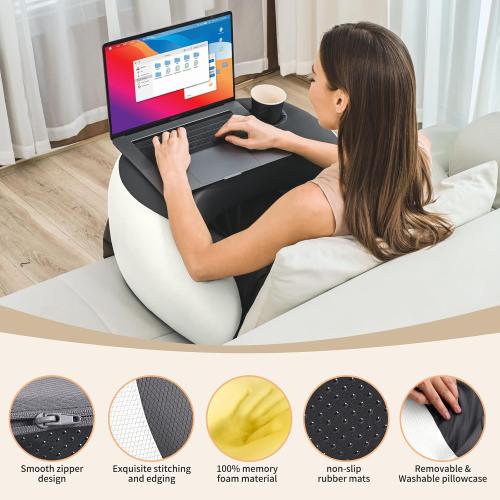 Reading Pillow, Lap Desk Pillow for Adult, Memory Foam Gaming Pillow for Arm Support, Arm Rest for Working, Crocheting, Playing Game or Siting in Bed, Floor, Sofa (White)