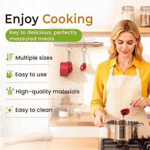 16PCS Measuring Cups and Spoons Set, Measuring Spoon Set with Metric and US Measurements, Fits for Measuring Dry and Liquid (Red)