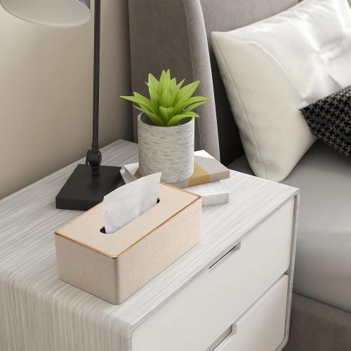 Tissue Box Cover, PU Leather Tissue Box Holder Rectangular Box Covers for Home/Office/Car Decoration 9.84X5.23X3.77 - Beige
