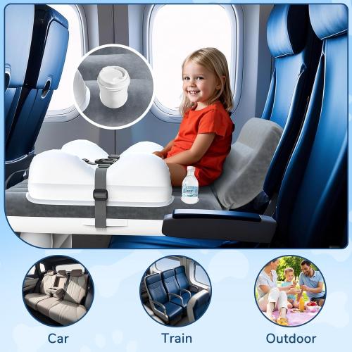 omzer Inflatable Toddler Airplane Bed: Upgrade Airplane Seat Extender for Kids with Cup Holder & Seat Belt - Portable Baby Travel Bed with Travel Bag & Quick Inflation Hand Pump