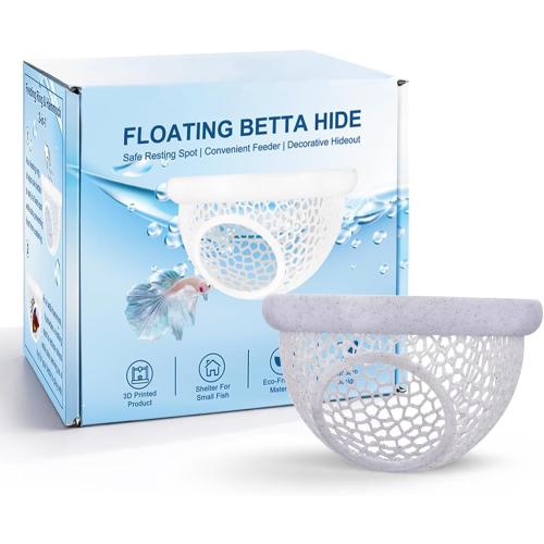 Floating Betta Hide & Shrimp Cave – 3D Printed Aquarium Hammock with Marble Texture, Feeder Ring & Rest Spot for Betta Fish, Nano Tanks, Corydoras, Shrimp – Safe PLA