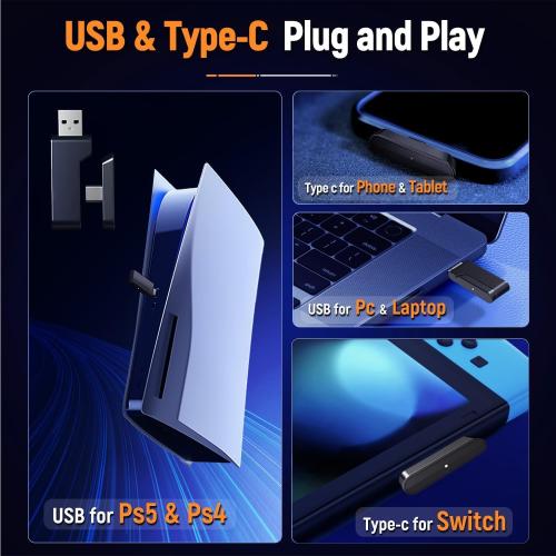 Ozeino Wireless Gaming Headset with Flip Microphone, RGB Lighting Gaming Headphones for PS5, PS4, PC - 2.4GHz USB & Type C Transmitter