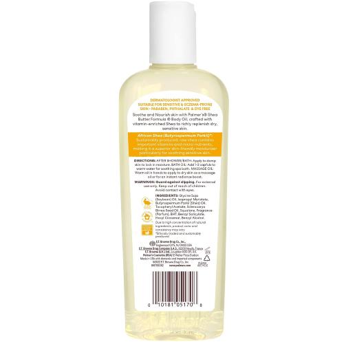 Palmer's Shea Formula Raw Shea Body Oil with Vitamin E, Deep Body Moisturizer to Soothe & Nourish Dry, Sensitive & Eczema-Prone Skin, 8.5 oz