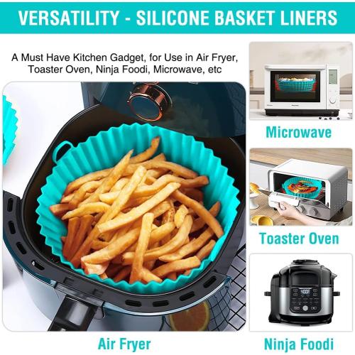 Teal and Black 2 pack Silicone Air Fryer Liners for Ninja AF101 4QT AF141 5QT AF150 AF161 XL MAX for Ninja Foodi and Most 3-5 Quart Airfryers, Air Fryer Oven Microwave Accessories, Better than Disposable Paper Liner