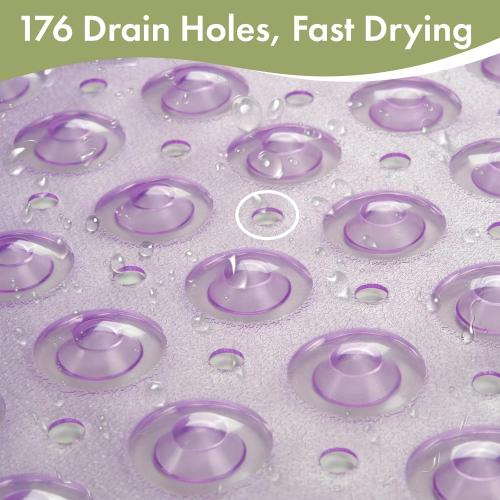 Purple AmazerBath Shower Mat Non Slip 40 x 16 Inches, Shower Stall Mats with Suction Cups and Drain Holes, Non Slip Bath Mat for Tub for Elderly & Kids, Clear Purple