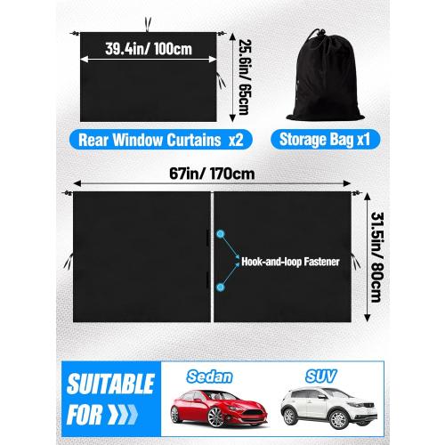 PAMASE Set of 3 Car Window Shades - 95% Light Blocking Sunshades, 1 Privacy Divider Curtains & 2 Side Window Covers, Wide Sedan SUV Accessories for Kids Baby Travel Camping Nap Sleeping