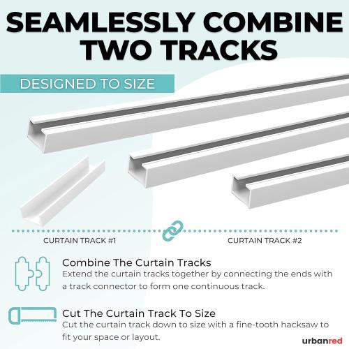 UrbanRed Self Adhesive Ceiling Curtain Track Ceiling Mount, Track for Curtains 9.8FT (3m) for Smooth Wall - No Drill, Screws, Adhesive Curtain Rod (Non-Flexible)
