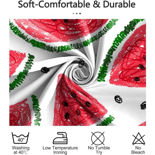 AOFOTO Watermelon Pattern Printed Shower Curtain with White Tassel Cartoon Red Watermelon Summer Theme Shower Curtains for Bathroom Waterproof Fabric Bath Curtain Kid's Bedroom Decoration 47x70 Inches