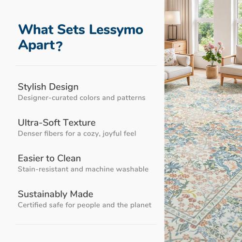 Lessymo Floral Living Room Rug 5x7 Area Rug, Vintage Forest Washable Rugs for Dining Room, Bedroom, Low Pile Non Slip Rubber Green Mat Indoor Boho Carpet for Large Entryway, Beige Brown
