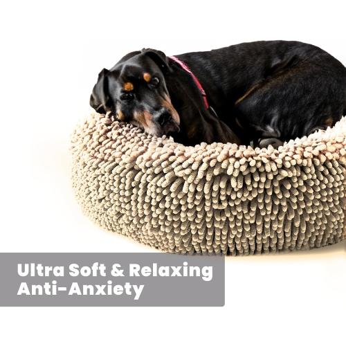 Muddy Mat® Cloud K-9 Bed for Dogs & Cats, Soft & Relaxing Donut Dog Bed, Chenille Material, Removable Cover, Washable & Dryer Safe–Beige Small(25'x25')
