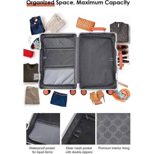 GREY 24-Inch Hardside Checked Luggage with Leather Handle, PC Zipperless Suitcase with Spinner Wheels and TSA Locks, Lightweight Checked Luggage for Travel, Silver