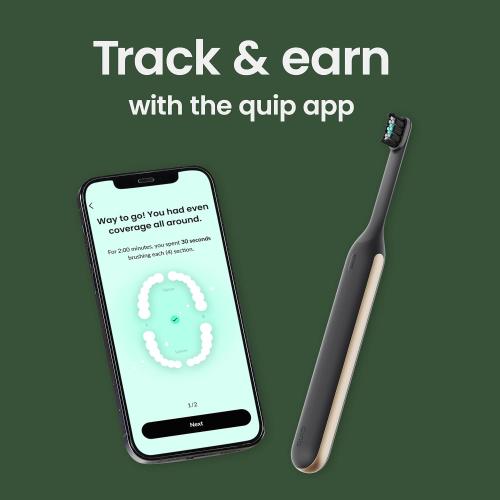 Color Black Quip Ultra Next Generation Smart Toothbrush - Timed Electric Toothbrush with Case - Replaceable Brush Head, Soft Bristles, Silicone Handle, 30-Day Battery Life - Travel Toothbrush - Eclipse