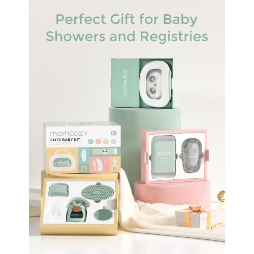 Momcozy Elite Baby Kit, Superior Baby Shower & Registry Essential Kit for Grooming & Health & Cleansing Care, Electric Nail File & Nasal Aspirator,Tummy Wrap,Thermometer,Bath Brush,Teether,Storage Bag