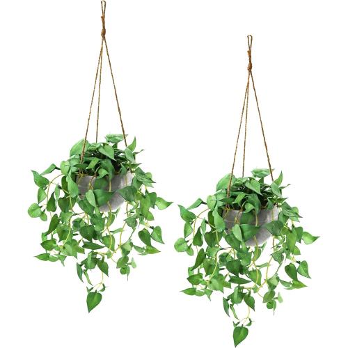 Hanging Plant Fake Plants with Pots, 2 Pack Artificial Plants, Faux Anthurium Leaf Basket for Wall Home Room Indoor Outdoor Decor