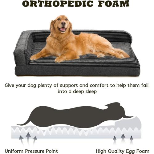 WINDRACING Orthopedic Dog Beds for Large Dogs 40x28 inch, L Shape Waterproof Dog Bed with Bolster Sides, Washable Big Pet Bed with Removable Cover & Non-Slip Bottom, Gray
